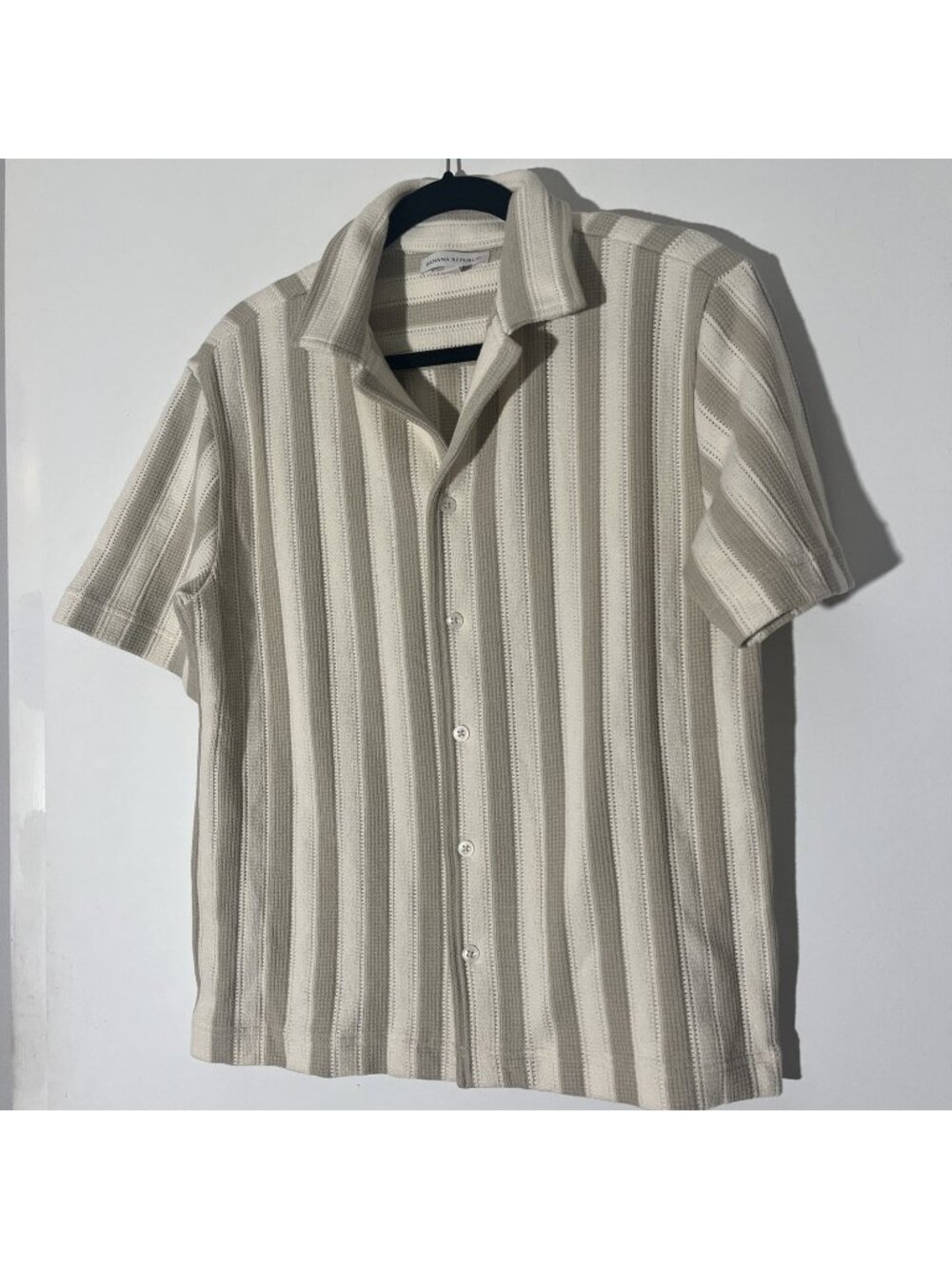Mens Banana Republic Linen Cotton Textured Polo Cardigan Short Sleeve Small Tan